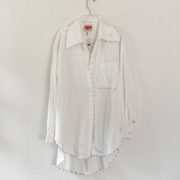 Anthropologie x Me Me Me // White Pearl Button Down Tunic Dress STAINED NWT M - Picture 1 of 8